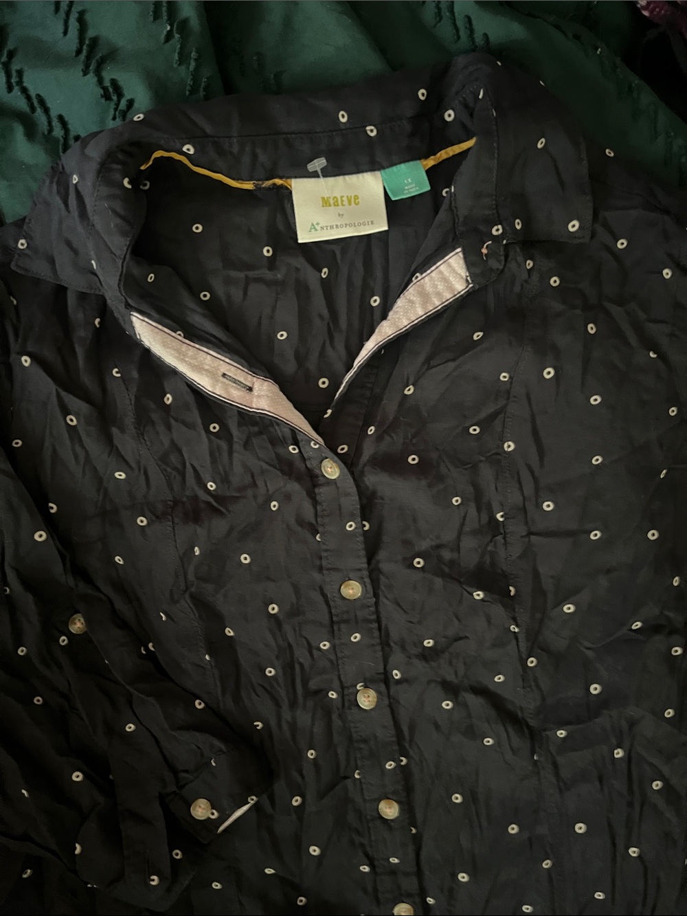 Anthropologie Black Dot-Print Button-Up Shirt